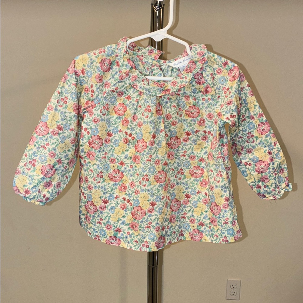 Ralph Lauren Girls’ Ruffled Linen-Cotton Floral Top - Multicolor